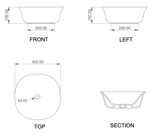 Раковина керамическая GSG Ceramic Design Flut FLLAVFSQU42000 40 см накладная цвет белый без отверстий под смеситель - фото 2