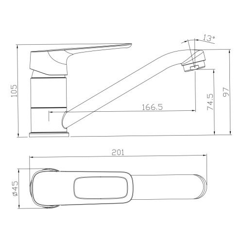 Смеситель для кухни Rossinka RS46 RS46-22 на мойку хром - фото 2