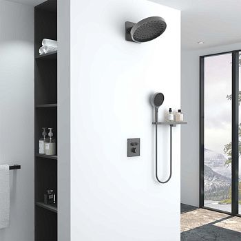 Душевая система Vincea Inspire VSFW-3I21MT3RGM встраиваемая в стену цвет вороненая сталь с термостатом