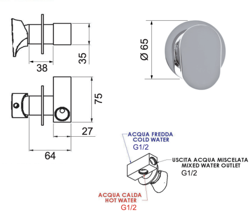 Смеситель для душа Remer Class Line L63 встраиваемый в стену хром - фото 2