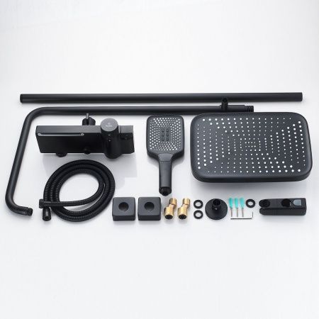 Душевая стойка Rose R1896H-6 настенная цвет черный с термостатом