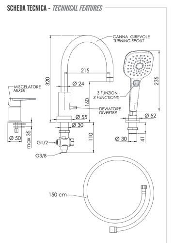 Смеситель Remer Dream D078CP на борт ванны хром - фото 2