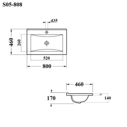 Раковина из сантехнического фарфора Bond Cube S05-808 80х50 встраиваемая цвет черный 1 отверстие под смеситель - фото 5