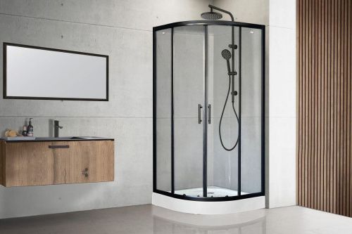 Душевой уголок Royal Bath HK RB90HK-T-BL-Practic 90х90 стекло прозрачное профиль черный с поддоном