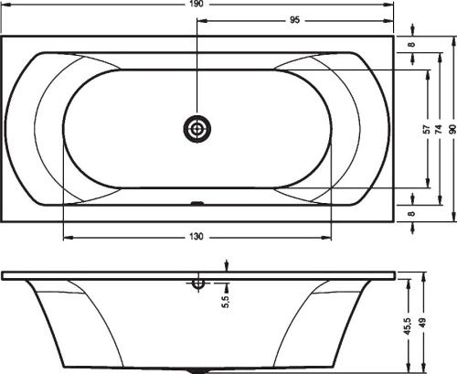 Ванна акриловая Riho LIMA B053001005 190х90 пристенная прямоугольная без ножек - фото 2