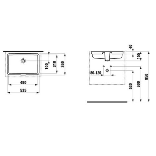 Раковина керамическая Laufen Living City 8.1243.0.000.109.1 50 см встраиваемая цвет белый без отверстий под смеситель - фото 2