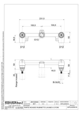Внутренняя часть встраиваемого смесителя Oioli Universal OIPILA20001E