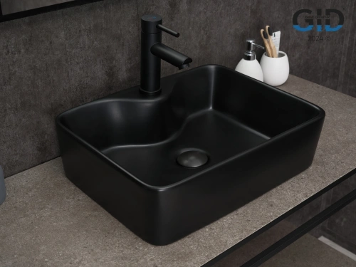 Раковина керамическая Gid Geométrico 53373 50х40 накладная цвет черный 1 отверстие под смеситель - фото 3