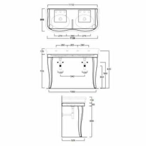 Консоль под раковину Simas Lante LAM120 bi 110х50 напольная цвет белый - фото 2