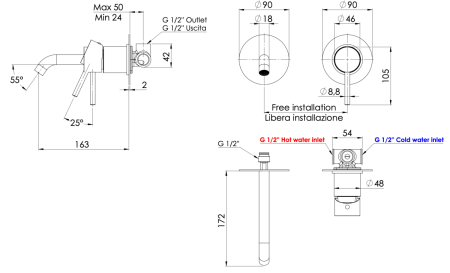 Смеситель для раковины Remer X Style X15CNO встраиваемый в стену черный