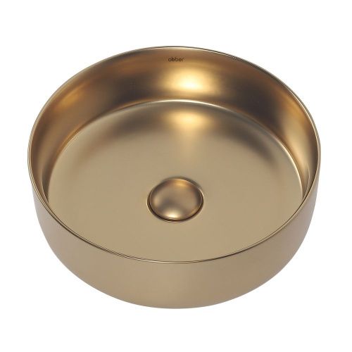 Раковина из сантехнического фаянса Abber BEQUEM AC2108MMG 40х40 накладная цвет золото без отверстий под смеситель - фото 3