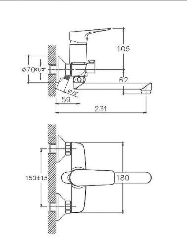 Смеситель для ванны и душа Haiba HB506 HB60506 настенный хром - фото 3