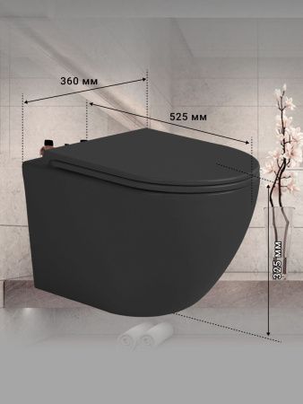 Унитаз подвесной Sintesi SIN-TS-EVI-151BM черный безободковый с сиденьем микролифт каскадный смыв