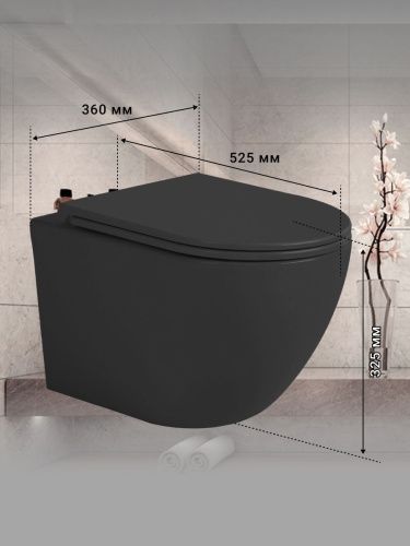Унитаз подвесной Sintesi SIN-TS-EVI-151BM черный безободковый с сиденьем микролифт каскадный смыв - фото 4