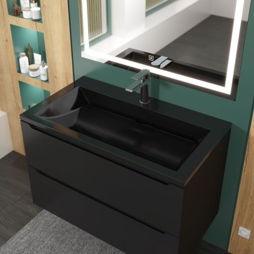 Раковина из искусственного камня Uperwood Infinity RInfinity80bg 80х50 полувстраиваемая цвет черный - фото 4