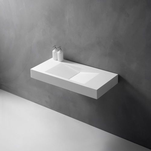 Раковина из искусственного камня Abber STEIN AS2641 100х50 подвесная цвет белый без отверстий под смеситель - фото 3