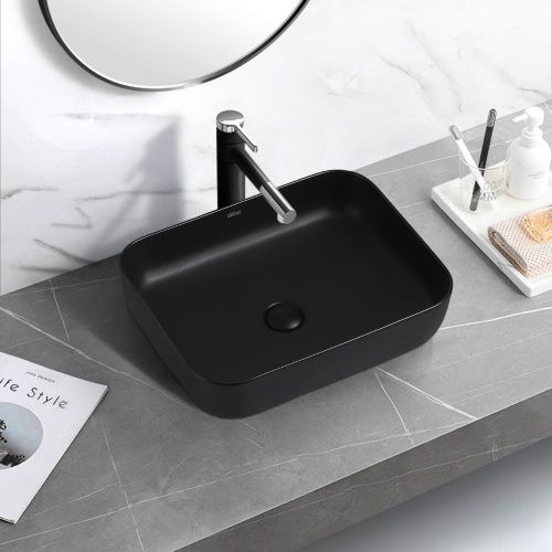 Раковина керамическая Abber RECHTECK AC2202MB 50х40 накладная цвет черный без отверстий под смеситель - фото 4