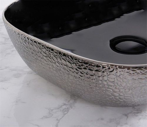 Раковина из сантехнического фаянса CeramaLux D1333H020 50х30 накладная цвет черный без отверстий под смеситель - фото 5