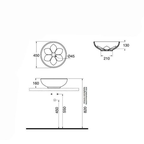 Раковина керамическая Azzurra FLEUR LALA045160F0TO*0 50 см накладная цвет бежевый без отверстий под смеситель - фото 2