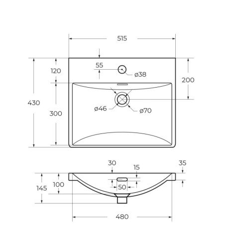 Раковина керамическая BelBagno BB-8076-3-50 50х40 накладная цвет белый 1 отверстие под смеситель - фото 2