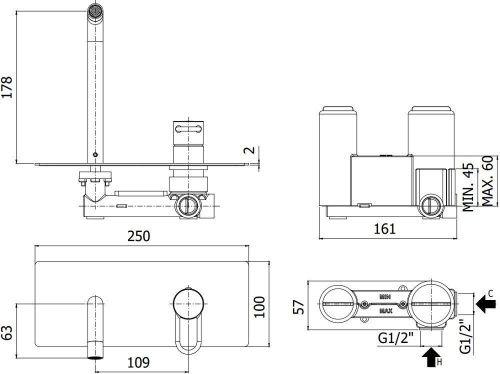 Смеситель для раковины Paffoni Joker JK105NO встраиваемый в стену черный - фото 2