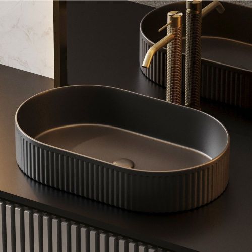 Раковина из сантехнического фаянса Abber BEQUEM AC2116MB 60х40 накладная цвет черный без отверстий под смеситель - фото 3