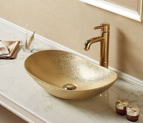 Раковина из сантехнического фаянса CeramaLux 7811ASJ 60х40 накладная цвет золото без отверстий под смеситель - фото 2