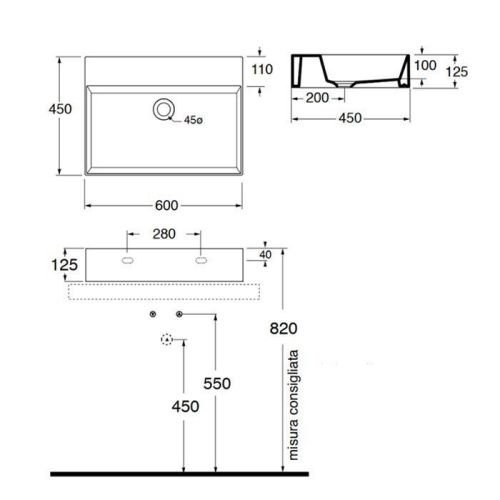 Раковина из сантехнического фаянса Azzurra ELEGANCE ELLP060450QMBI/(EQA60M bi)*1 60х50 накладная цвет белый 1 отверстие под смеситель - фото 2