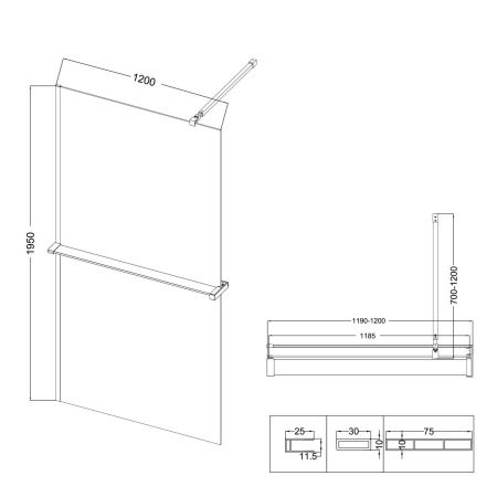 Душевая перегородка Niagara Nova NG-670-12ВLACK 120х195 стекло прозрачное профиль черный