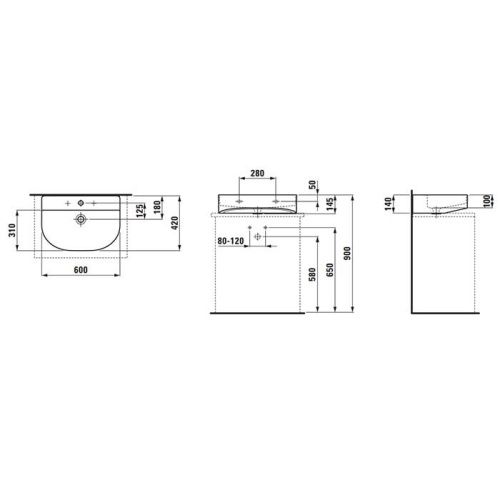 Раковина керамическая Laufen Sonar 8.1634.2.000.104.1 60 см накладная цвет белый 1 отверстие под смеситель - фото 2
