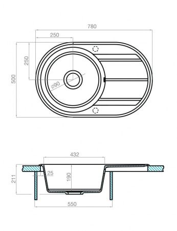 Кухонная мойка Aquaton Амира 1A712932AI250 80х50 цвет серый поверхность матовая