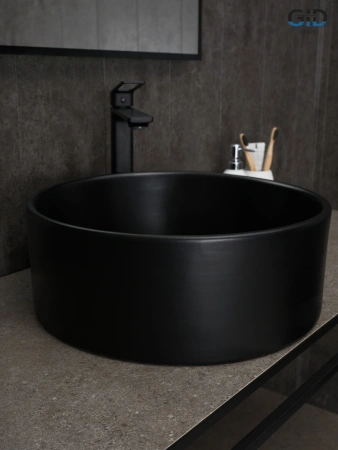 Раковина керамическая Gid Esfera 53368 40х40 накладная цвет черный без отверстий под смеситель
