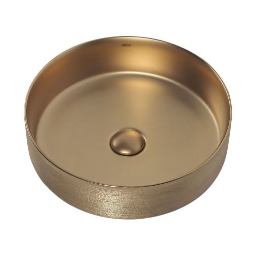 Раковина из сантехнического фаянса Abber BEQUEM AC2109BGM 40х40 накладная цвет золото без отверстий под смеситель - фото 3