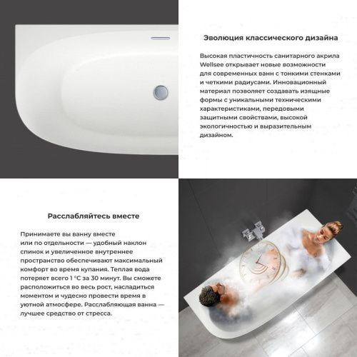 Ванна акриловая Wellsee Belle Spa 2.0 235806000 170х75 пристенная асимметричная с каркасом - фото 5