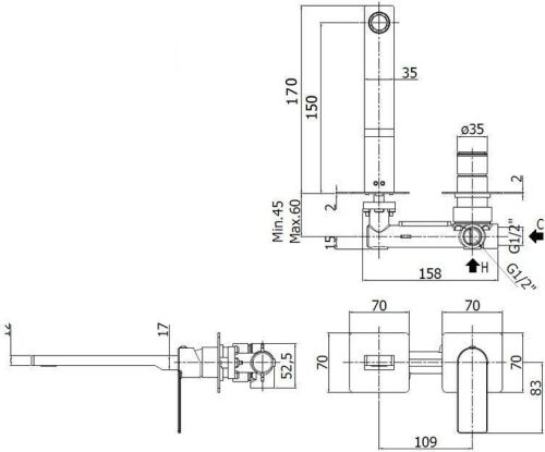 Смеситель для раковины Paffoni Tango TA104ST70 встраиваемый в стену нержавеющая сталь - фото 2