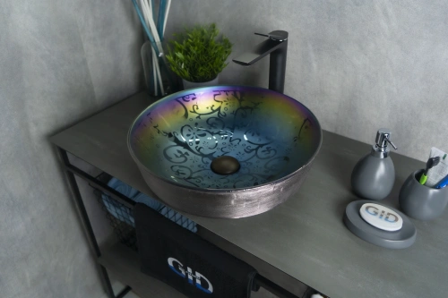 Раковина керамическая Gid Esfera 53332 40х40 накладная цвет хамелеон без отверстий под смеситель - фото 2