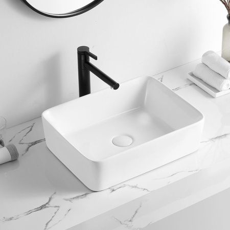Раковина из сантехнического фарфора WesnaArt Kubus 3010-KUB13 50х40 накладная цвет белый