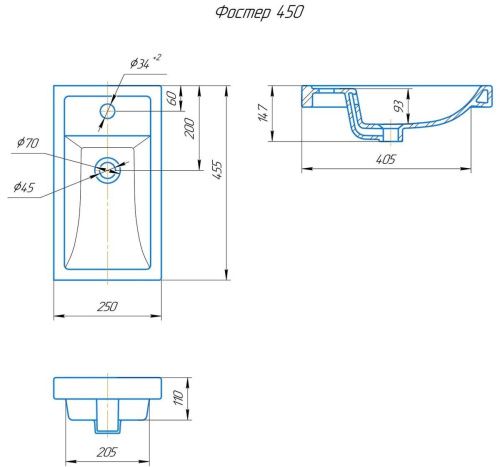 Раковина керамическая Onika Фостер 4640021065907 50х30 накладная цвет белый 1 отверстие под смеситель - фото 2