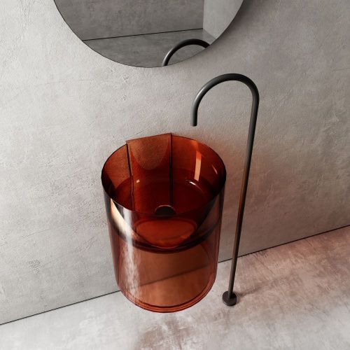 Раковина из полиэфирной смолы Abber KRISTALL AT2704Opal 40х40 подвесная цвет коричневый без отверстий под смеситель - фото 3