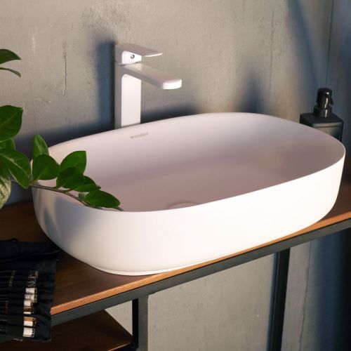 Раковина из искусственного камня MonteBianco Conca 540 12020 50х40 накладная цвет белый без отверстий под смеситель - фото 2