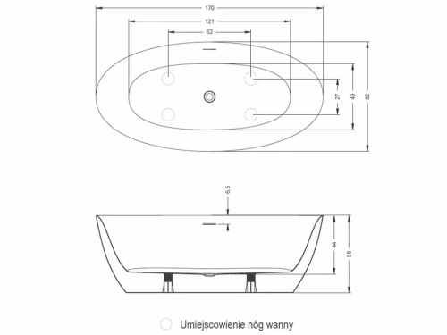 Ванна акриловая Riho BETA B093001005 170х80 пристенная овальная с ножками - фото 4