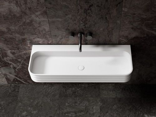 Раковина из искусственного камня Abber STEIN AS2651-1.0 100х50 подвесная цвет белый без отверстий под смеситель - фото 2