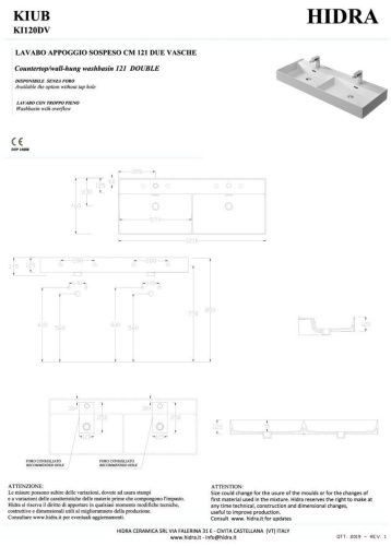 Раковина керамическая Hidra Kiub KI120DV/026 120х50 подвесная цвет черный 2 отверстия под смеситель - фото 2