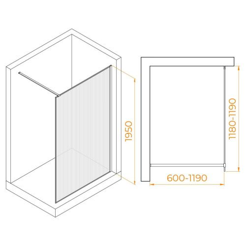Душевая перегородка RGW Walk In 06100812-156 120х195 стекло рифленое профиль золото - фото 4