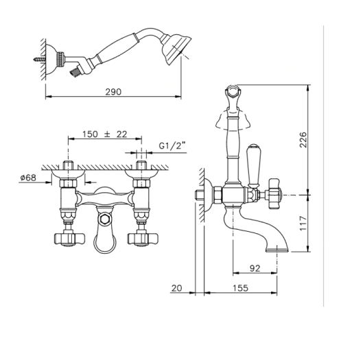 Смеситель для ванны Nicolazzi Dames Anglaises 1402CR18 настенный хром - фото 2