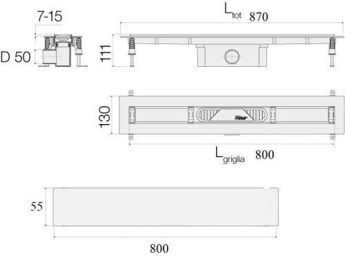 Душевой лоток Valsir Linea KIT LINEA 800 80х5 хром - фото 2