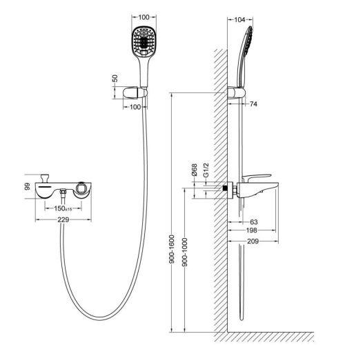 Смеситель для ванны и душа Timo Helmi 4024/03Y настенный черный - фото 2