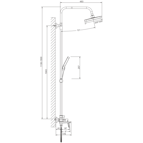 Душевая стойка Belz B715 B24715-5 настенная цвет золото - фото 2