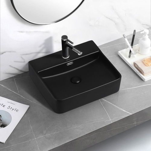 Раковина керамическая Abber RECHTECK AC2203MB 50х40 накладная цвет черный 1 отверстие под смеситель - фото 4