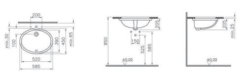Раковина из сантехнического фарфора Vitra Arkitekt 6069B003-0012 60х50 встраиваемая цвет белый без отверстий под смеситель - фото 4